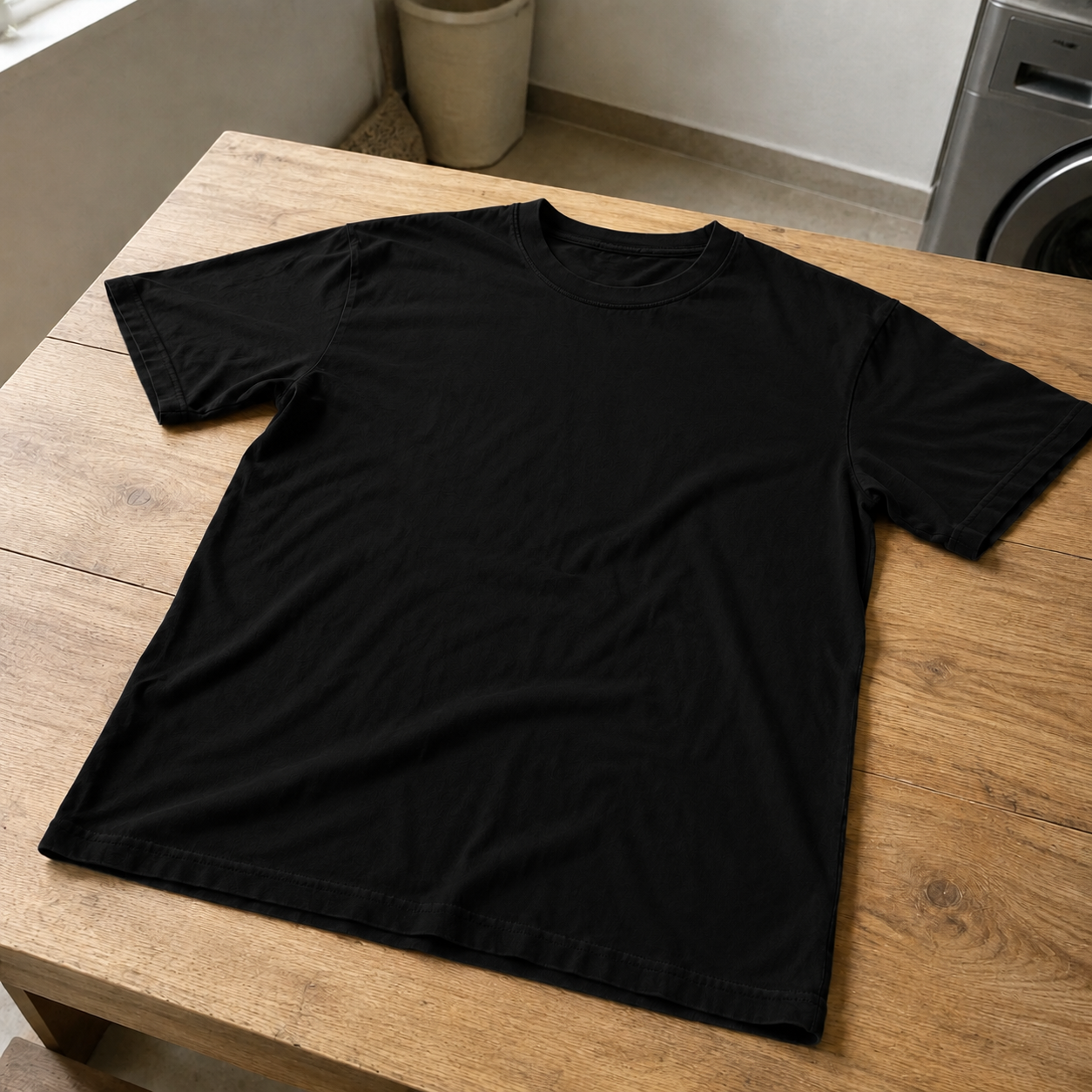La misma playera con negro uniforme, después de teñir con 601 Negro
